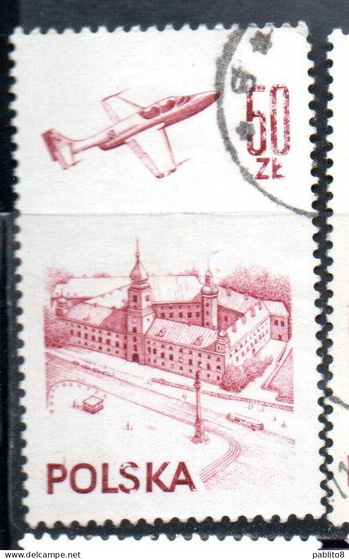 POLONIA POLAND POLSKA 1976 1978 AIR POST MAIL AIRMAIL CONTEMPORARY AVIATION PLANE OVER WARSAW CASTLE 50g USED USATO - Usati