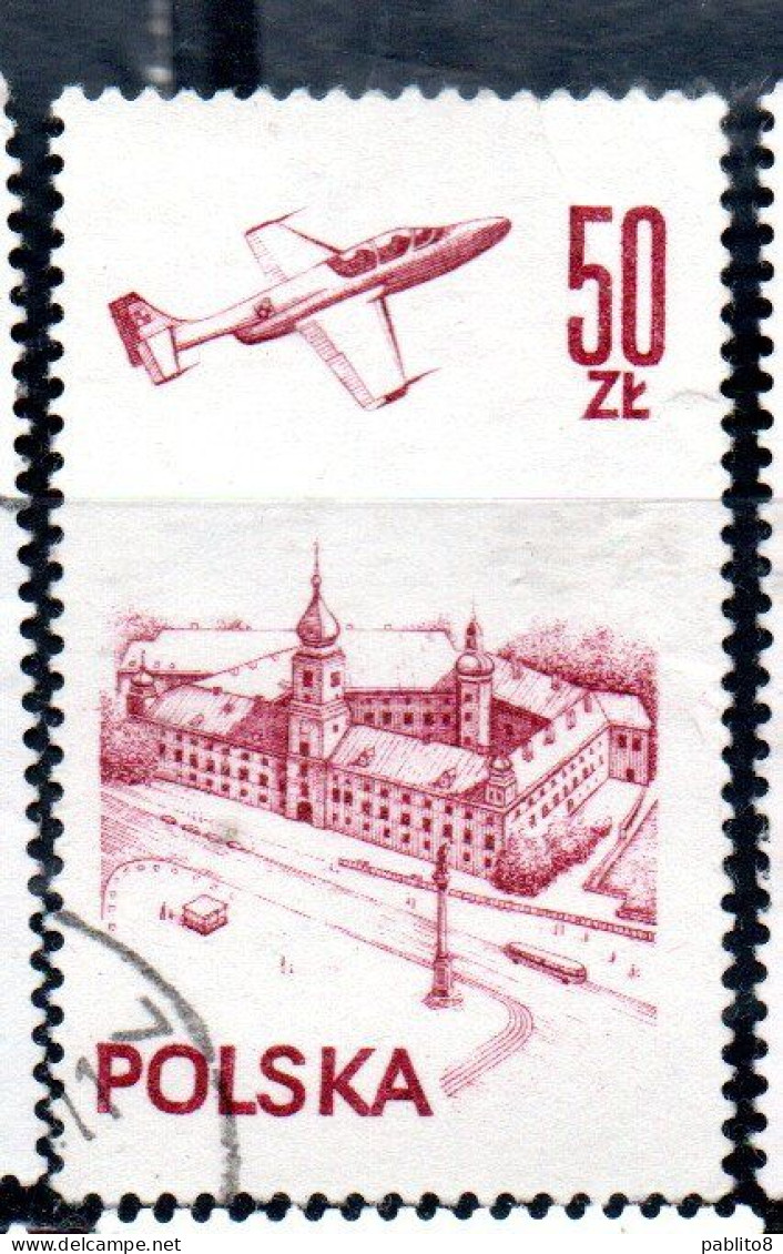 POLONIA POLAND POLSKA 1976 1978 AIR POST MAIL AIRMAIL CONTEMPORARY AVIATION PLANE OVER WARSAW CASTLE 50g USED USATO - Usados