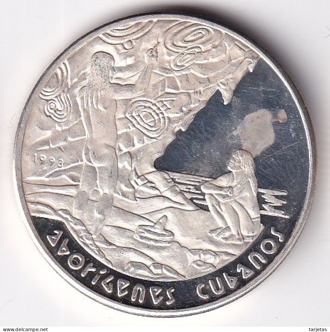 MONEDA DE PLATA DE CUBA DE 1 ONZA DEL AÑO 1993 DE LOS ABORIGENES CUBANOS (SILVER-ARGENT) - Cuba