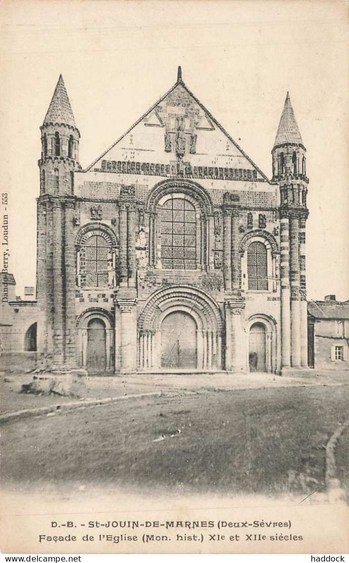 SAINT JOUIN DE MARNES : FACADE DE L'EGLISE (MON. HIST.) XIe ET XIIe SIECLES - Saint Jouin De Marnes