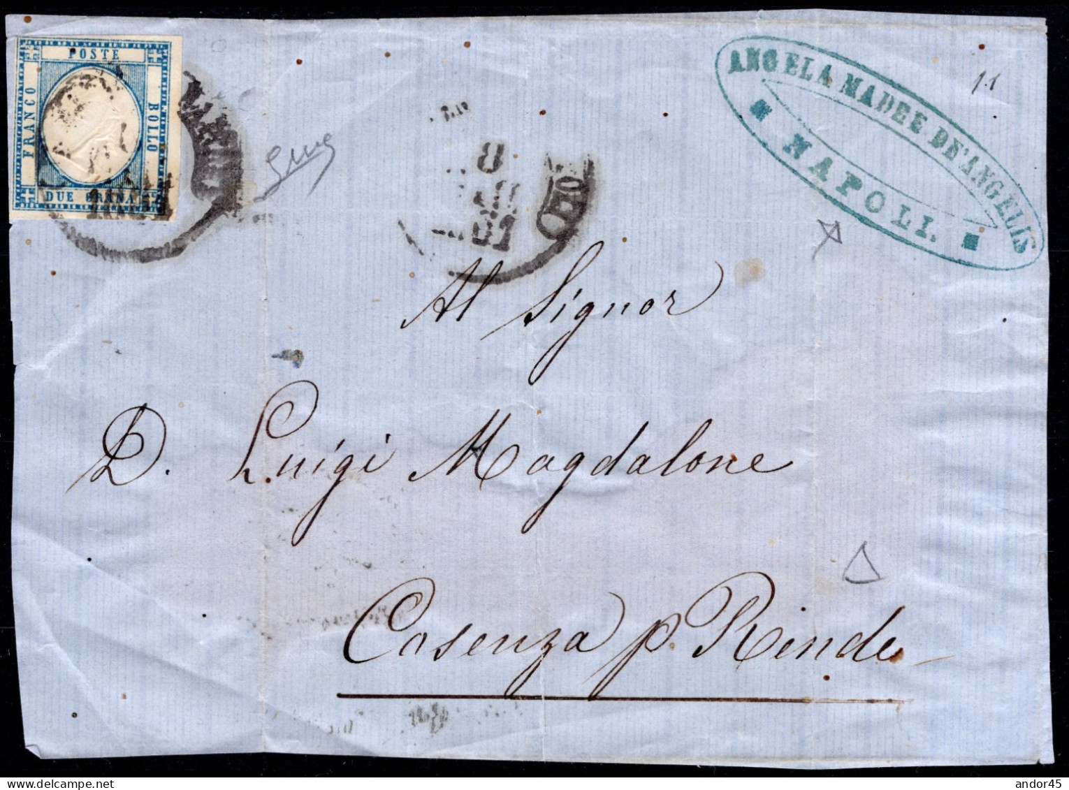 1861/2 INSIEME DI 1 LETTERA +1 FRONTESPIZIO ENTRAMBI AFFRANCATI COL 2 GR. SASS.20 CON PARTENZA DA NAPOLI FIRMA BIONDI - Nápoles