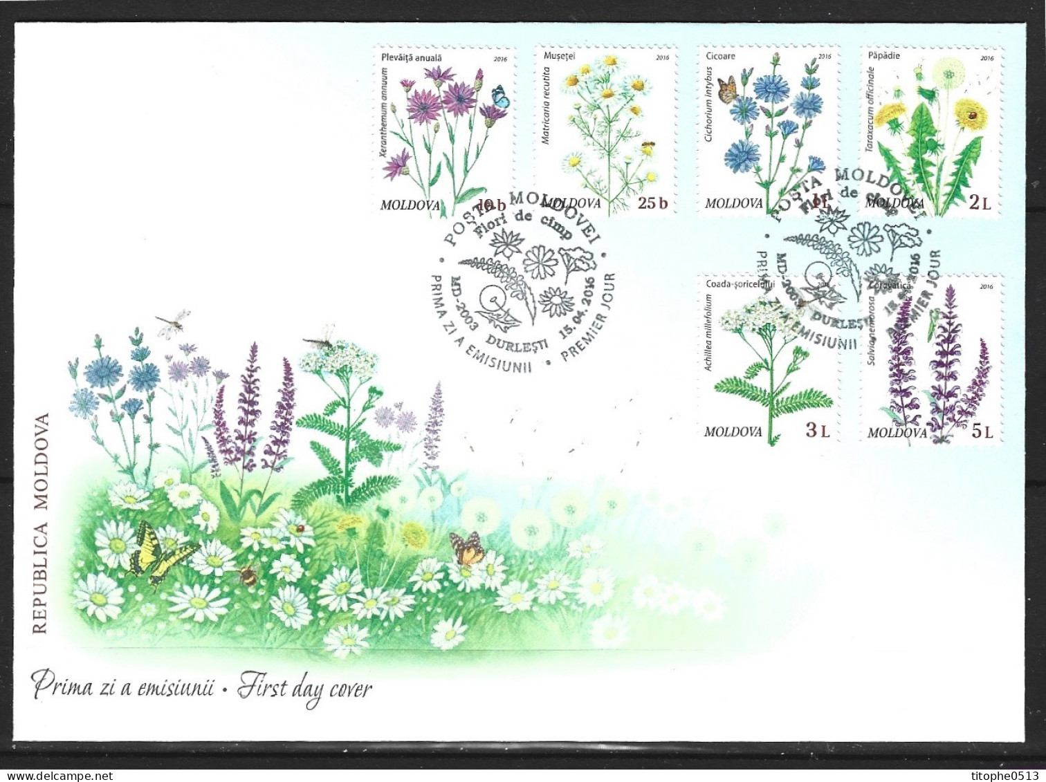 MOLDAVIE. N°825-30 De 2016 Sur Enveloppe 1er Jour. Fleurs Sauvages. - Altri & Non Classificati