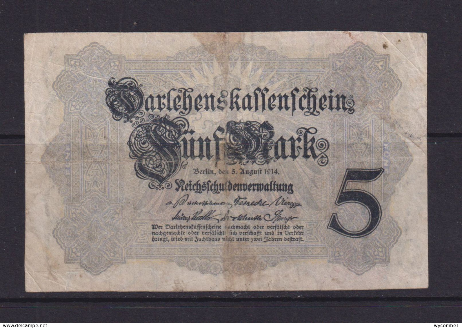 GERMANY - 1914  Darlehenskassenschein 5 Mark Circulated Banknote - 5 Mark