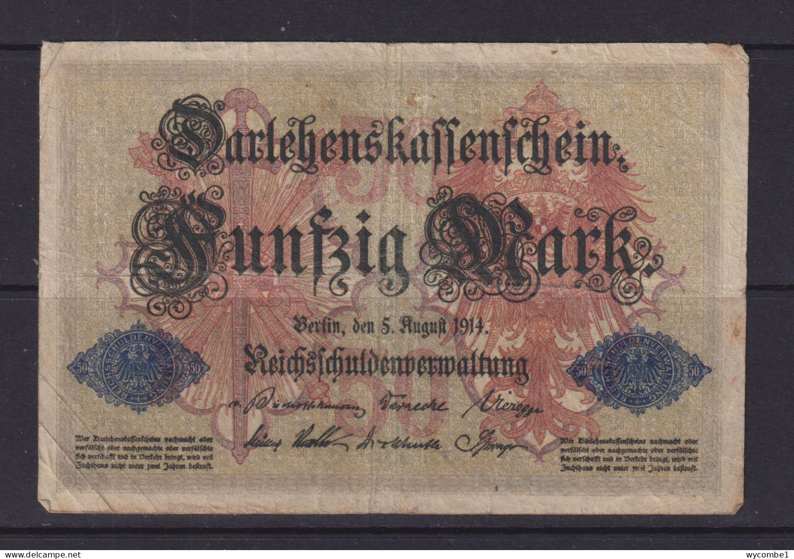 GERMANY - 1914  Darlehenskassenschein 50 Mark Circulated Banknote - 50 Mark