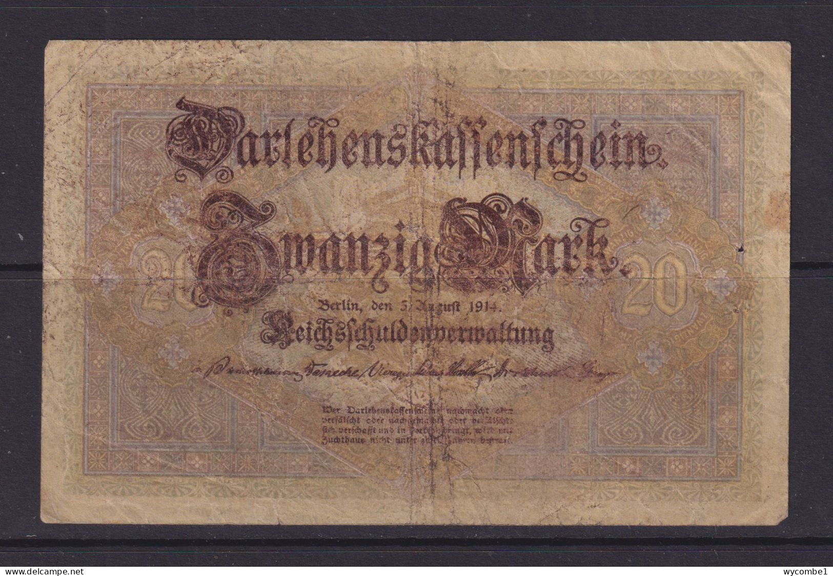 GERMANY - 1914  Darlehenskassenschein 20 Mark Circulated Banknote - 20 Mark