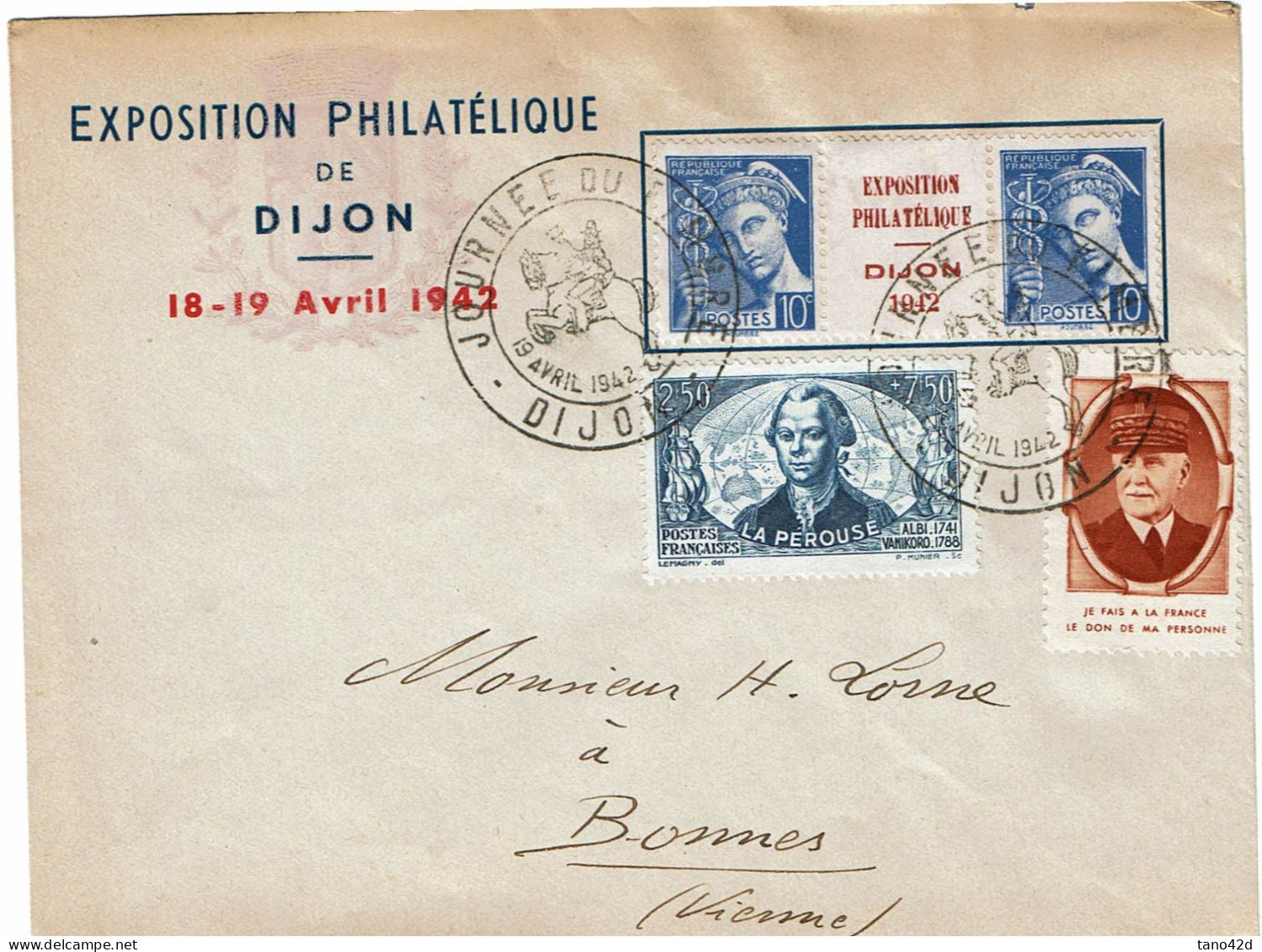 REF CTN89/5 - FRANCE EXPOSITION PHILATELIQUE DIJON 19/4/1942 - Esposizioni Filateliche