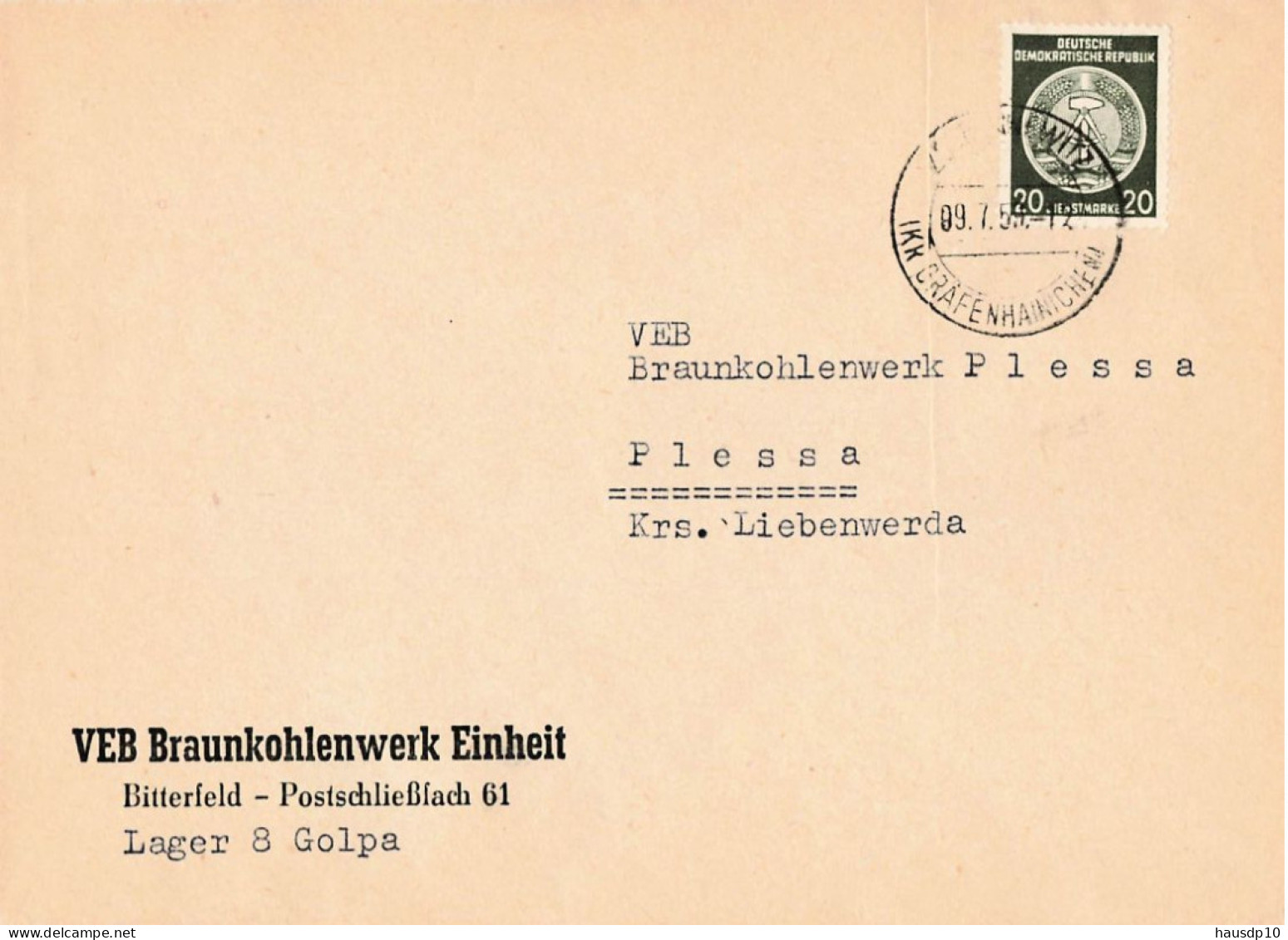 DDR Brief ZKD Dienst EF VEB Braunkohlenwerk Einheit Bitterfeld 1959 - Cartas & Documentos