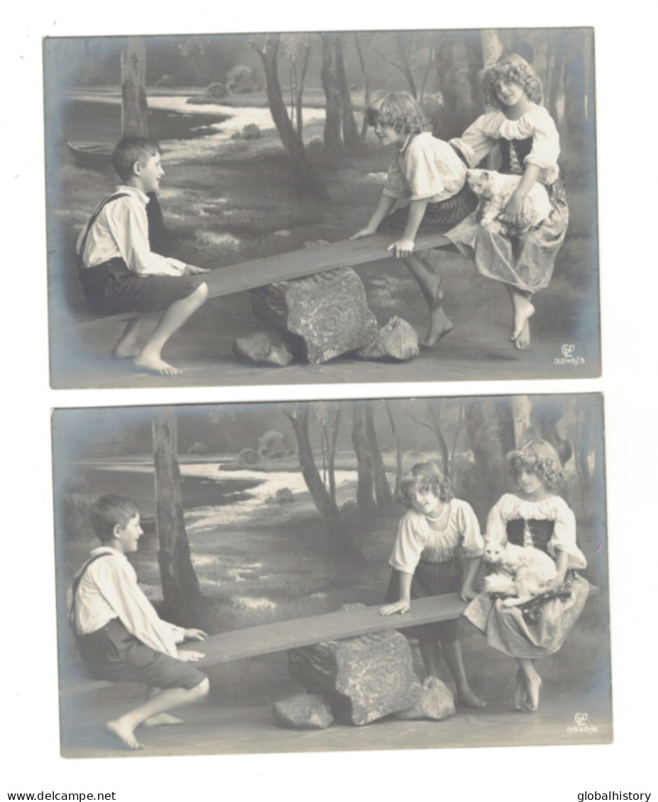 XB1207 SET OF 6  JEUNE FILLE, ENFANT, GIRL FAMOUS MODEL GRETE REINWALD WITH PUSSYCAT & SISTER HANNI ON A SEESAW - Portretten