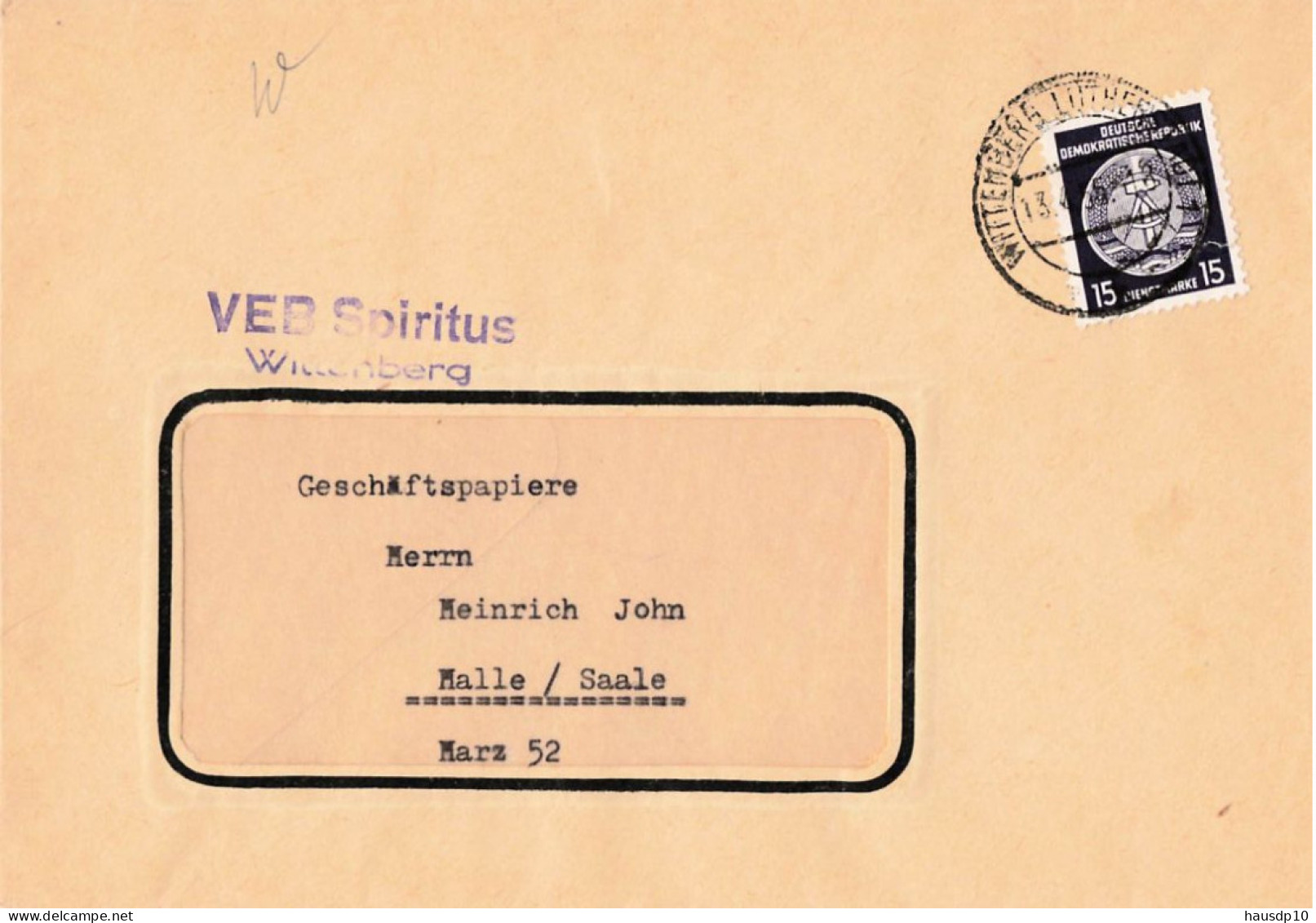 DDR Brief ZKD Dienst EF VEB Spiritus Wittenberg 1956 - Brieven En Documenten