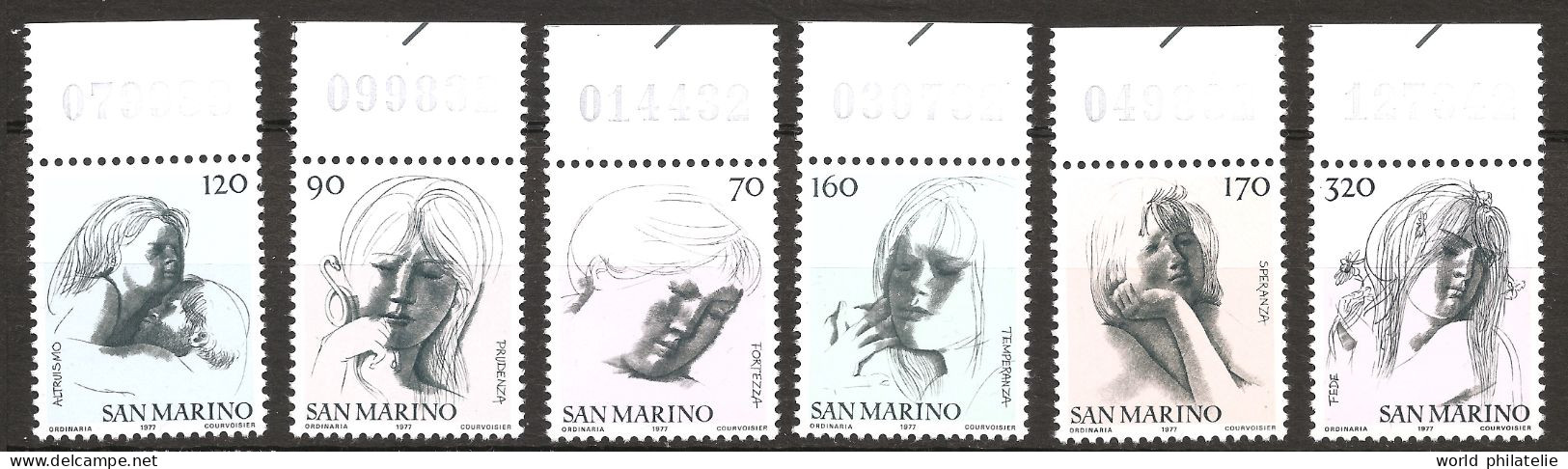 Saint-Marin 1977 N° 935 / 40 ** Vertus Civiles, Emilio Greco, Fermeté, Prudence, Alcoolisme, Serpent, Foi, Altruisme - Unused Stamps