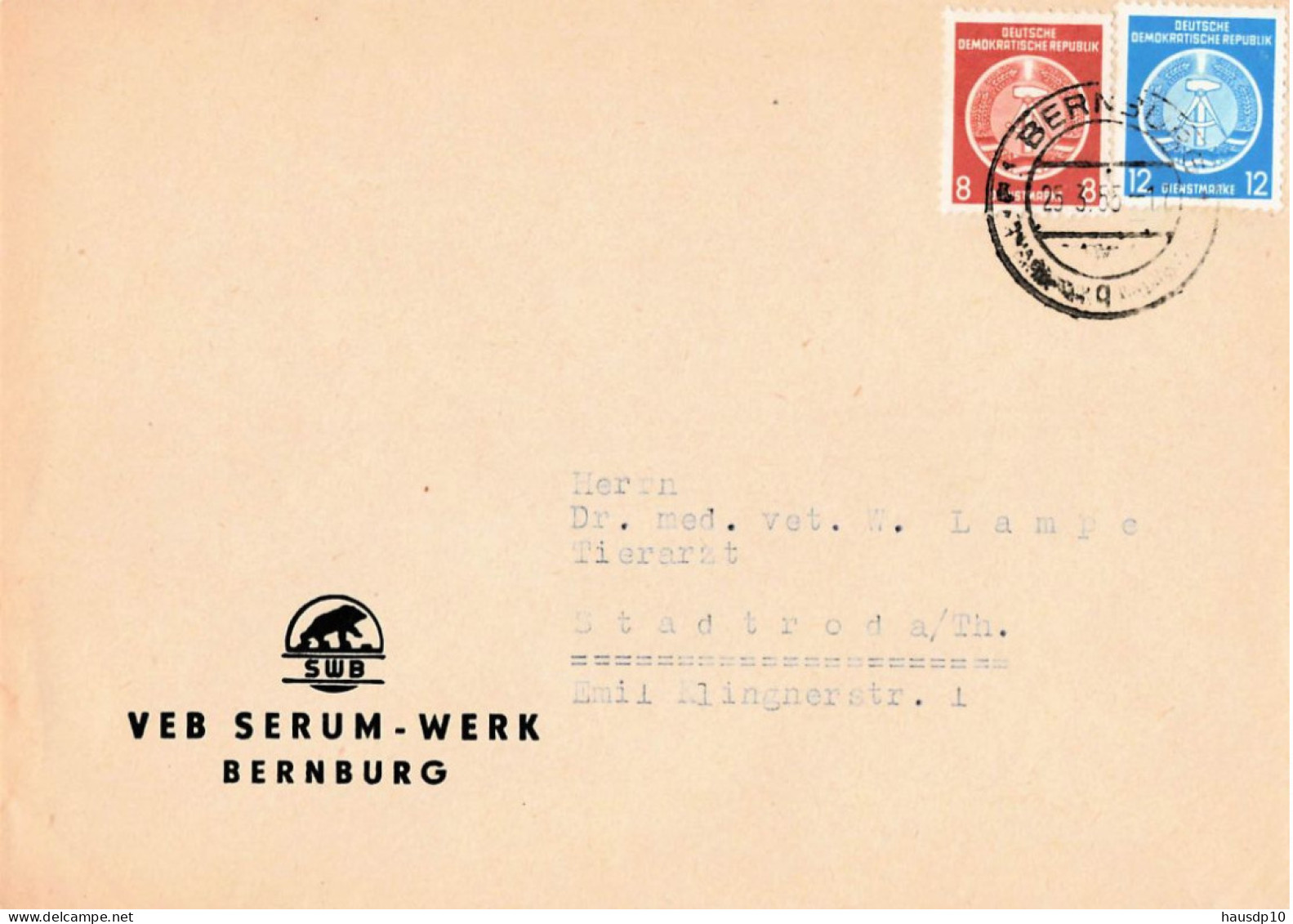 DDR Brief ZKD Dienst MIF VEB Serum Werk Bernburg 1955 - Covers & Documents