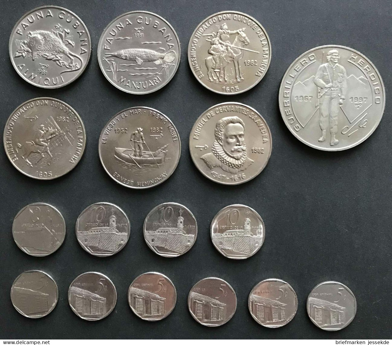 Lot 17x Kuba 1 Peso, 5, 10 Cent Zwischen 1981 - 1999 - Cuba
