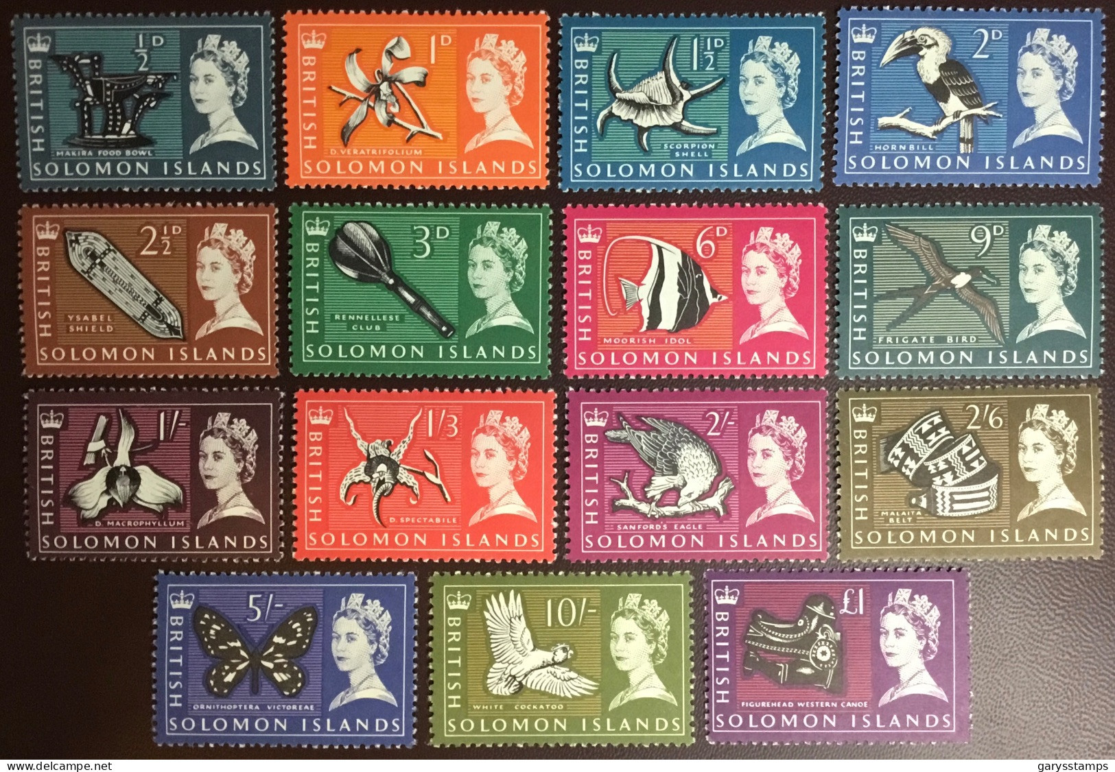 British Solomon Islands 1965 Complete Definitives Set Fish Flowers Birds Shells Butterflies MNH - Salomonseilanden (...-1978)