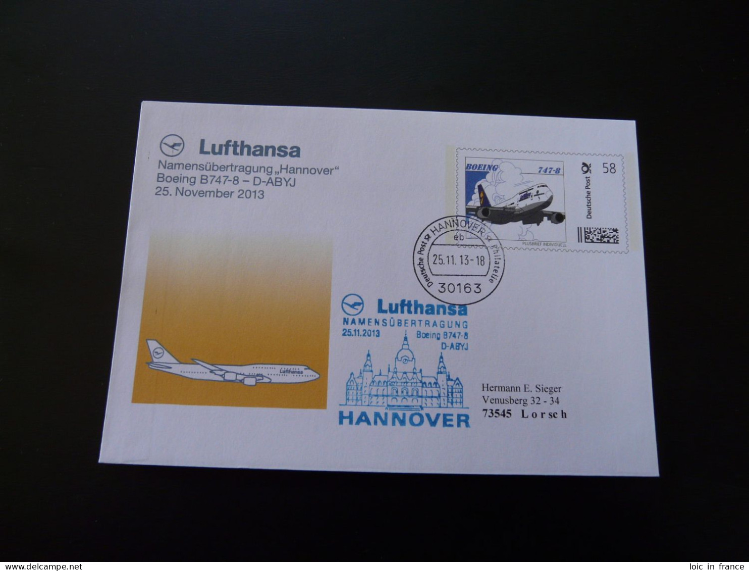 Entier Postal Stationery Plusbrief Boeing 747-8 Hannover Lufthansa 2013 - Enveloppes Privées - Oblitérées