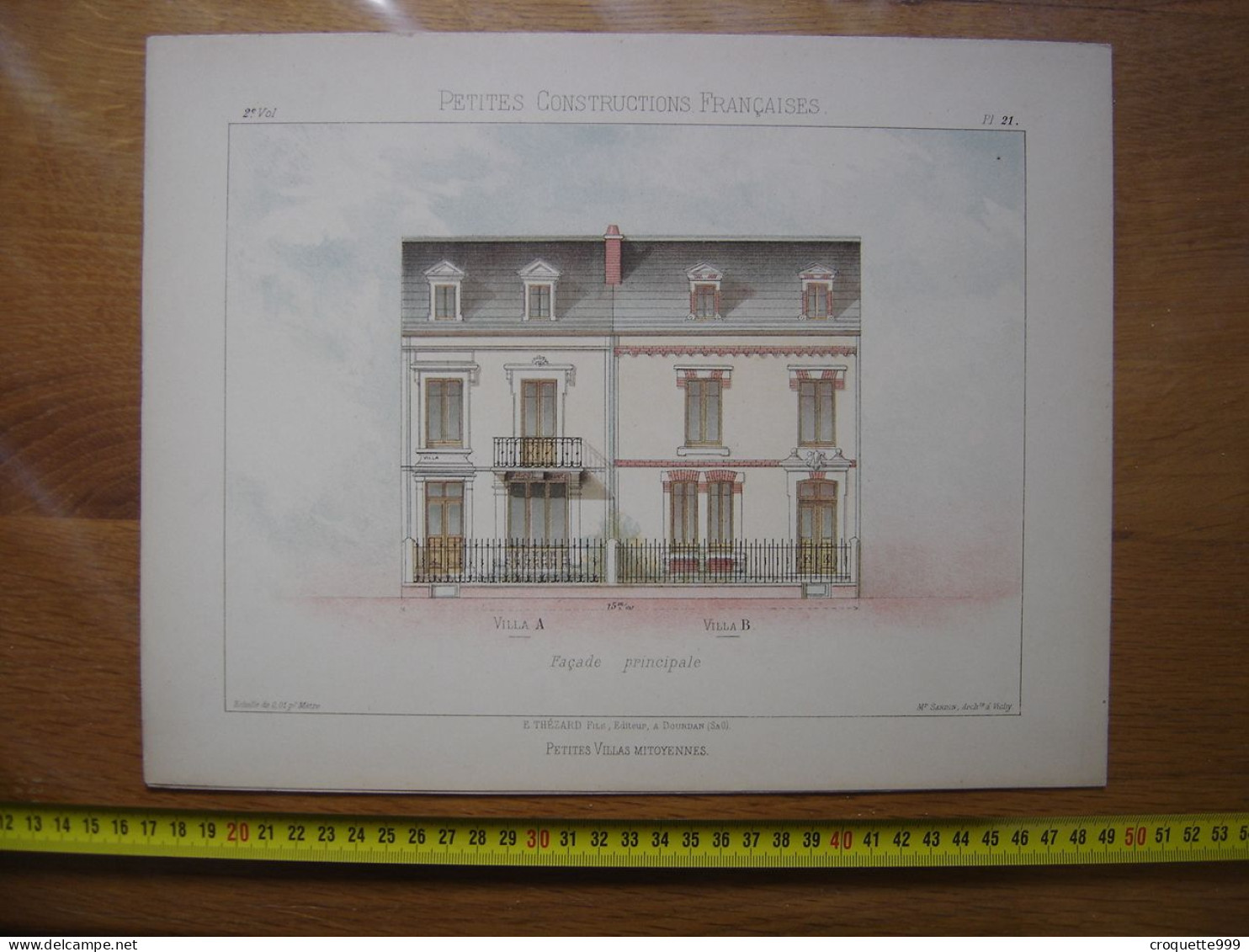 XXe Planche PETITES CONSTRUCTIONS FRANCAISES Petites Villas Mitoyennes Thezard - Architektur