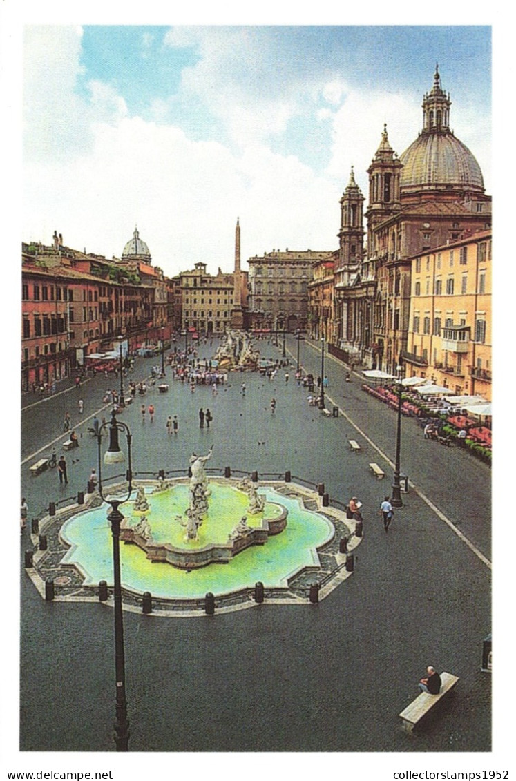 ROME, PLACE NAVONE, ARCHITECTURE, FOUNTAIN, STATUE, TERRACE, MONUMENT, ITALY, POSTCARD - Places