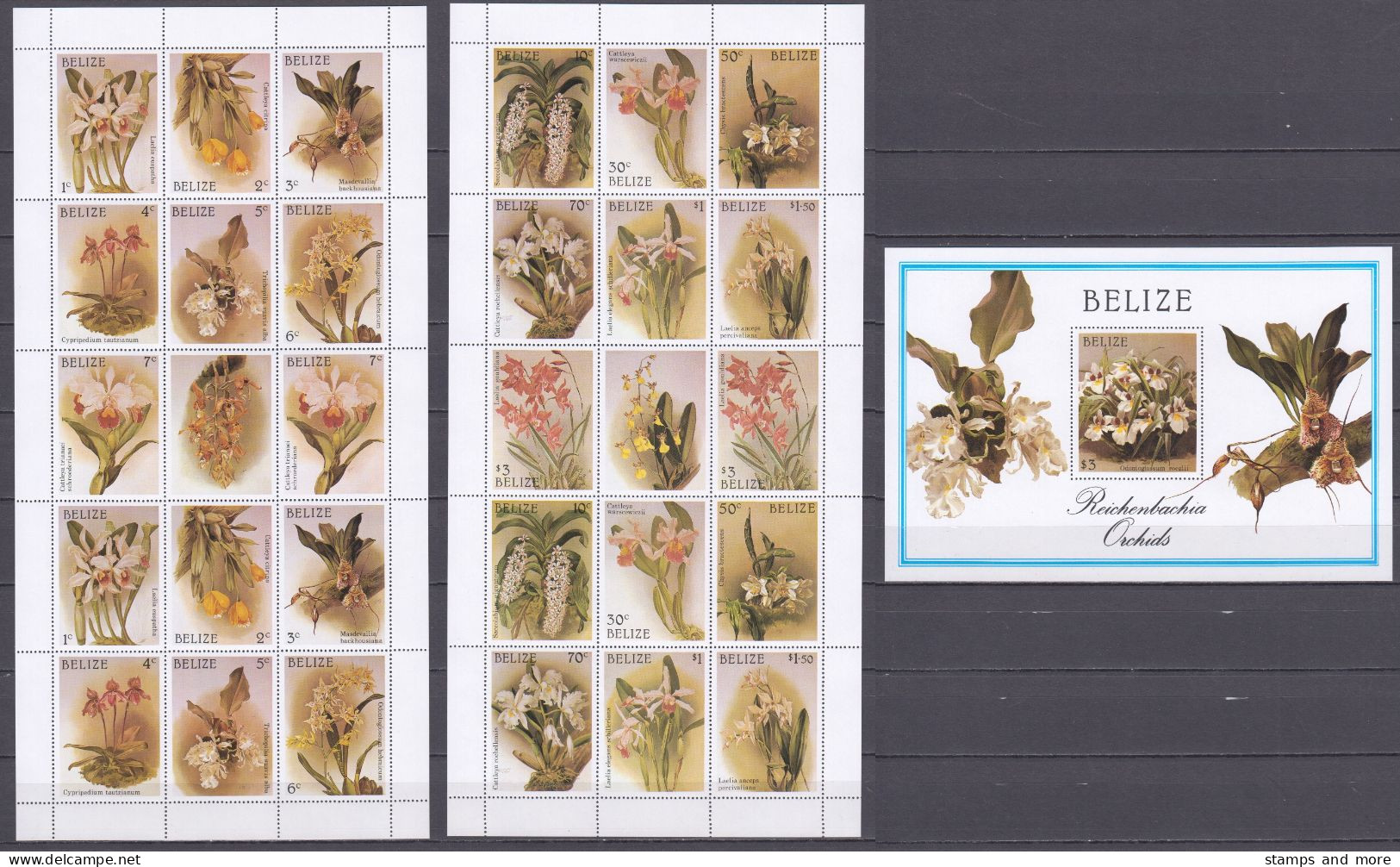 Belize 1987 Kleinbogen Set Mi 973-986 + Block 94 MNH ORCHIDS - Orchidee