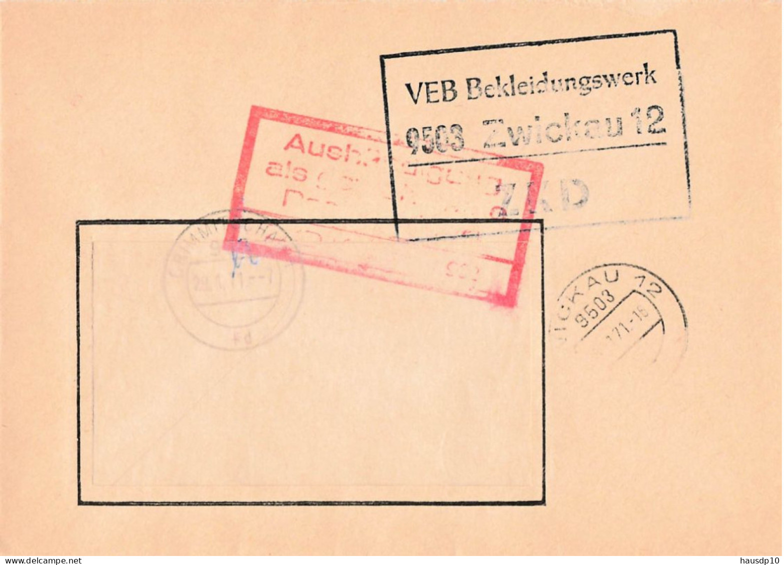 DDR ZKD Brief VEB Bekleidungswerk Zwickau 1971 - Zentraler Kurierdienst
