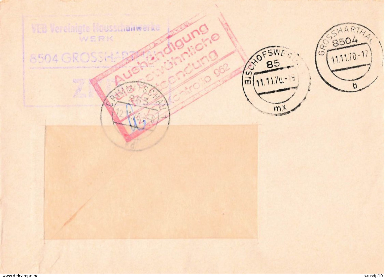 DDR ZKD Brief VEB Vereinigte Hausschuhwerke Grossharthau 1970 - Zentraler Kurierdienst