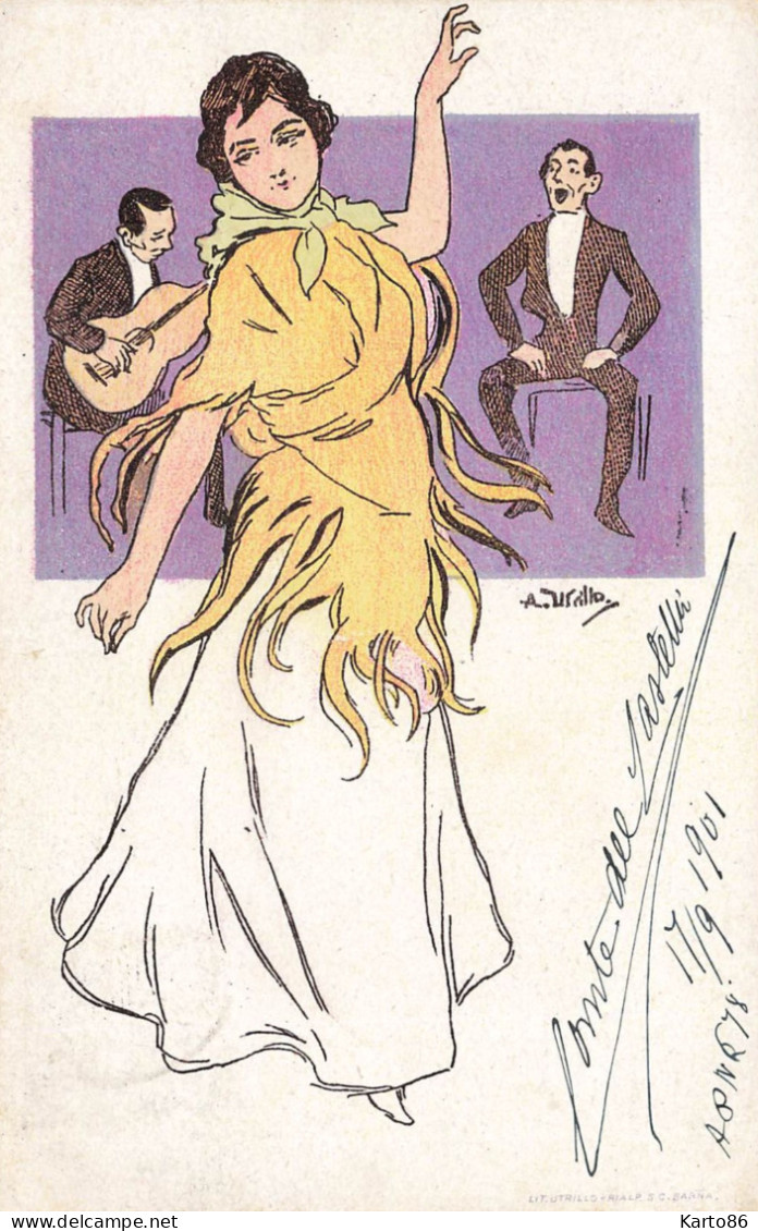 Jugendstil * CPA Illustrateur Art Nouveau A. UTILLO Utrillo * Danse Dancing Femme Dauseuse * Dos 1900 Précurseur - Utrillo
