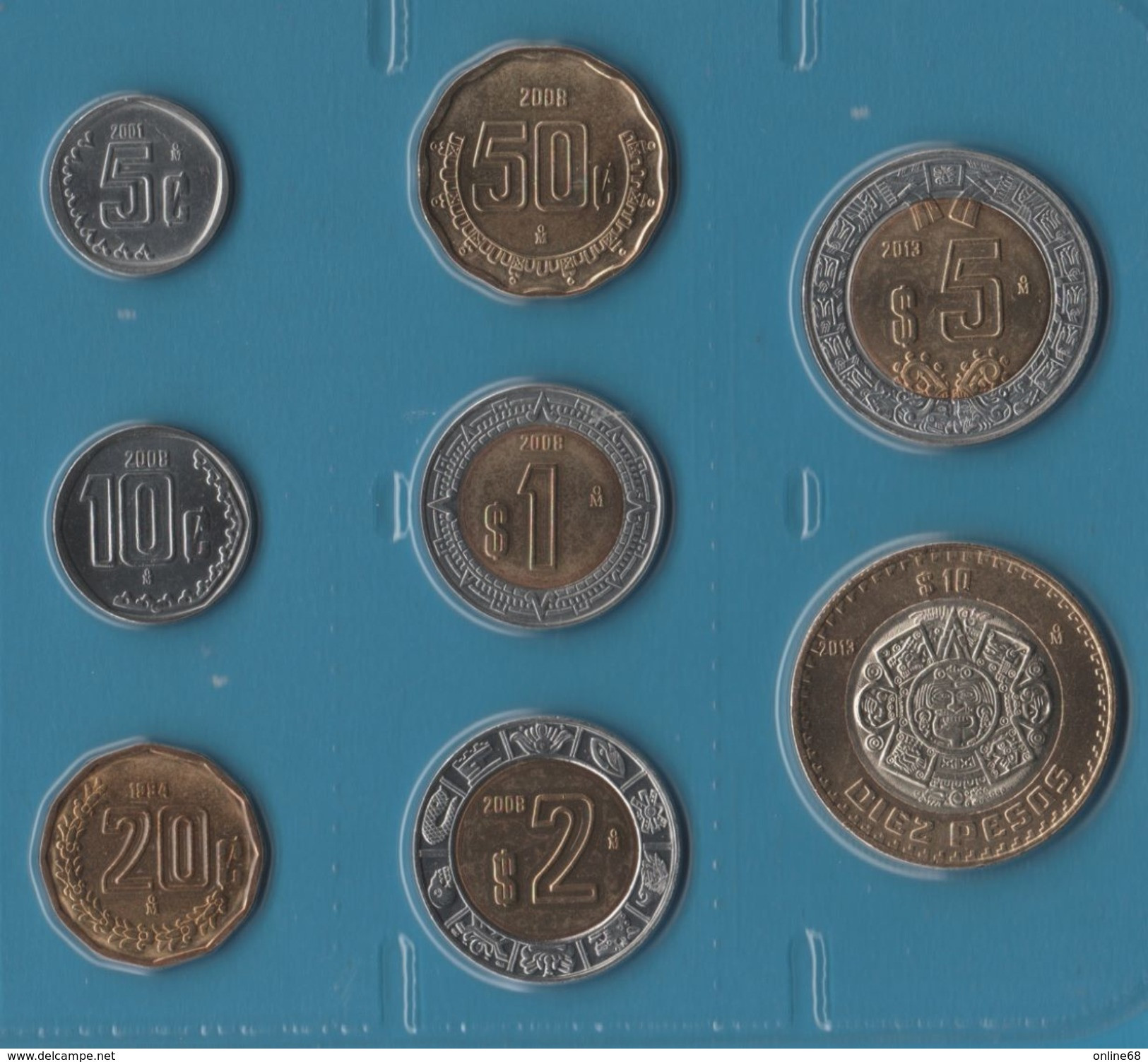 MEXICO COIN SET 8 MONNAIES: 5 CENTAVOS - 10 PESOS 1994 - 2013 - Mexico