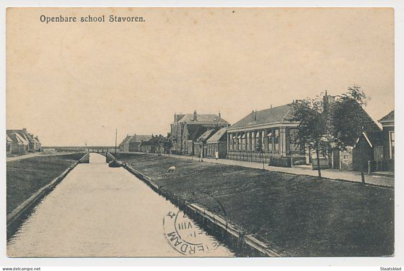 10- Prentbriefkaart Stavoren 1917 - Openbare School - Grootrondstempel: Enkhuizen - Stavoren - Stavoren