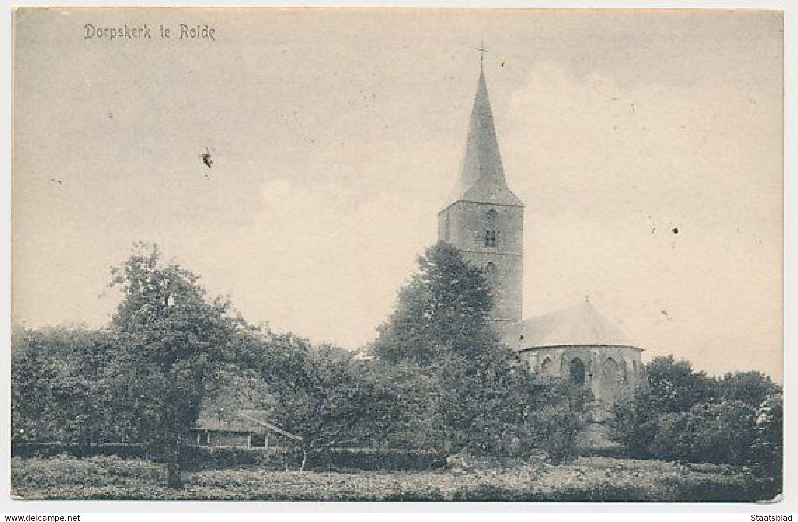 11- Prentbriefkaart Rolde 1909 - Dorpskerk -Grootrondstempel - Rolde