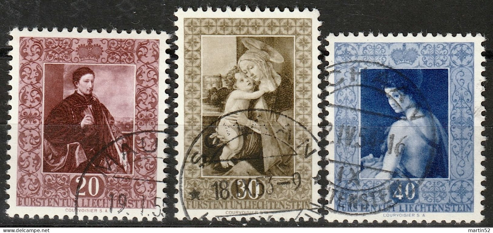 Liechtenstein 1952: Gemälde 2 (Savoldo Botticelli Sarto) Zu 250-252 Mi 306-308 Yv 268-270 Mit ⊙ SCHAAN (Zu CHF 25.00) - Religión