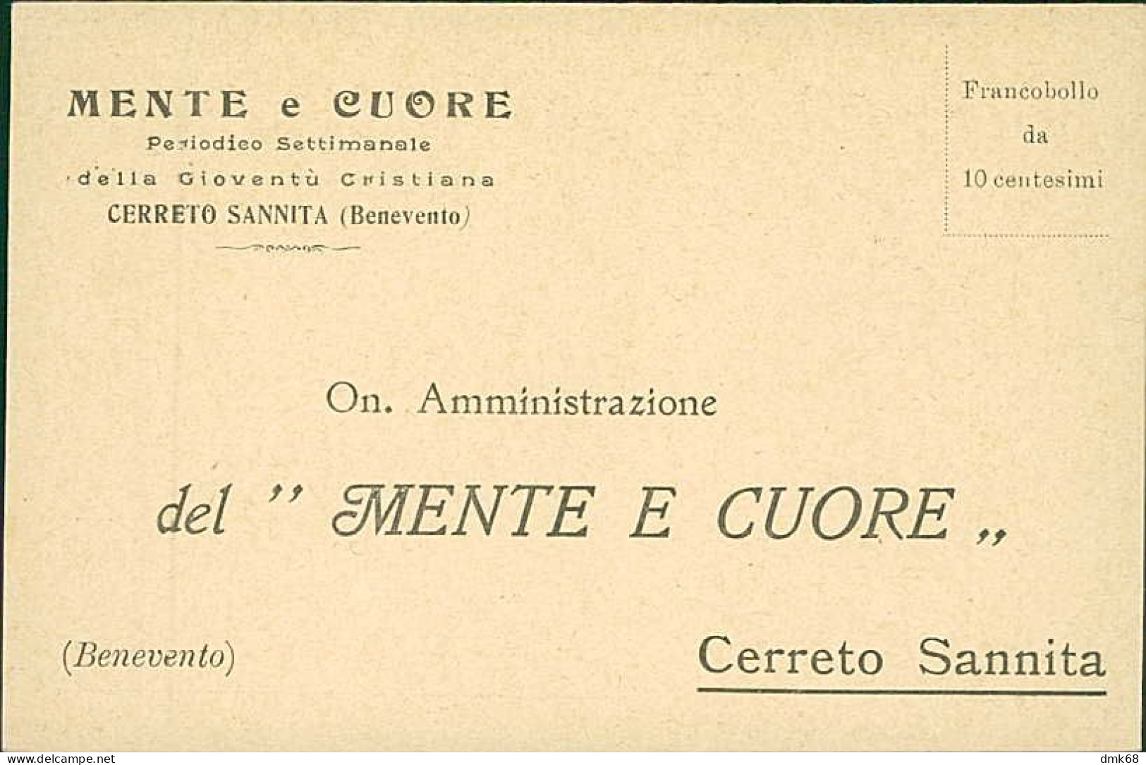 CERRETO SANNITA ( BENEVENTO ) MENTE E CUORE - PERIODICO SETTIMANALE DELLA GIOVENTU' CRISTIANA - 1920s (19035) - Benevento