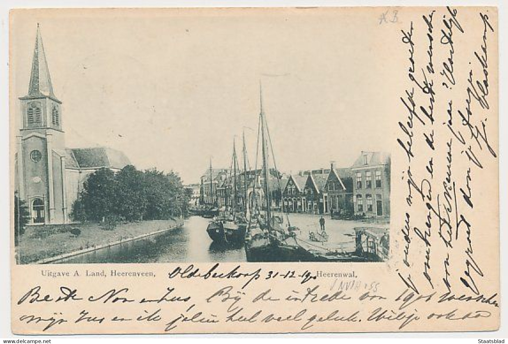 11- Prentbriefkaart Heerenveen 1900 - Grootrondstempel Oldeberkoop - Heerenveen