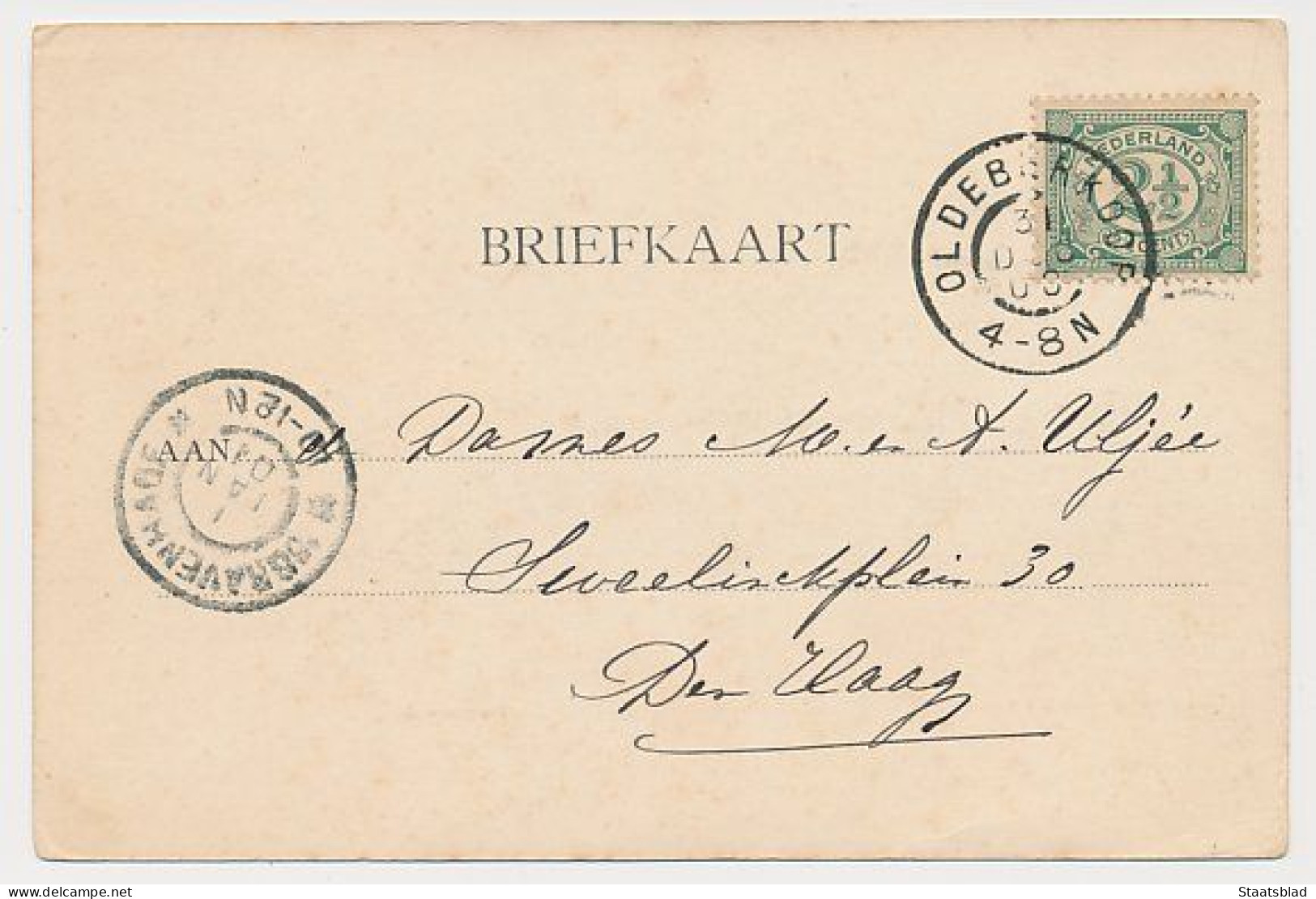 11- Prentbriefkaart Heerenveen 1900 - Grootrondstempel Oldeberkoop - Heerenveen