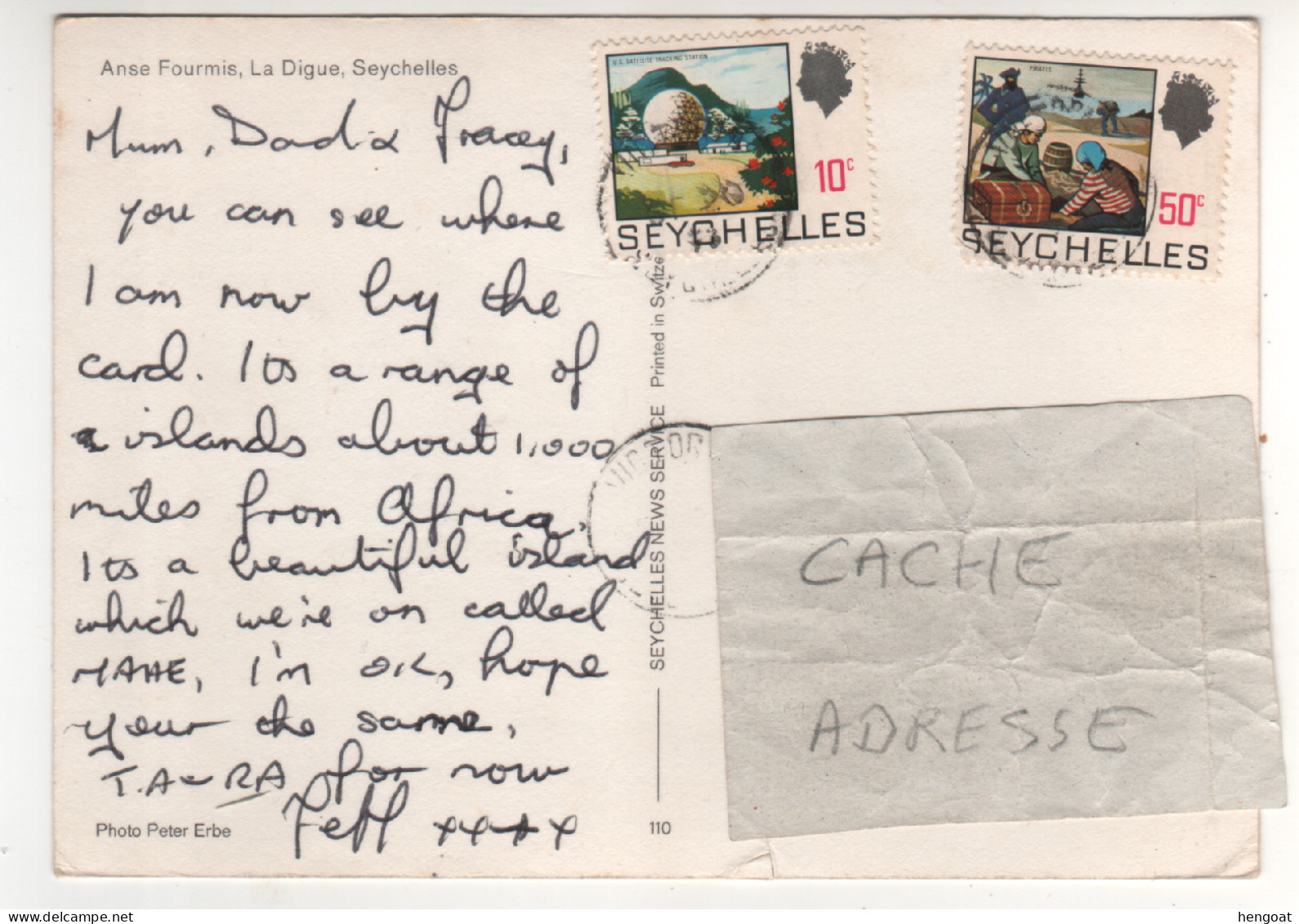 Timbre , Stamp " US Satellite Tracking Station ; Pirates " Sur CP , Carte , Postcard - Seychellen (1976-...)