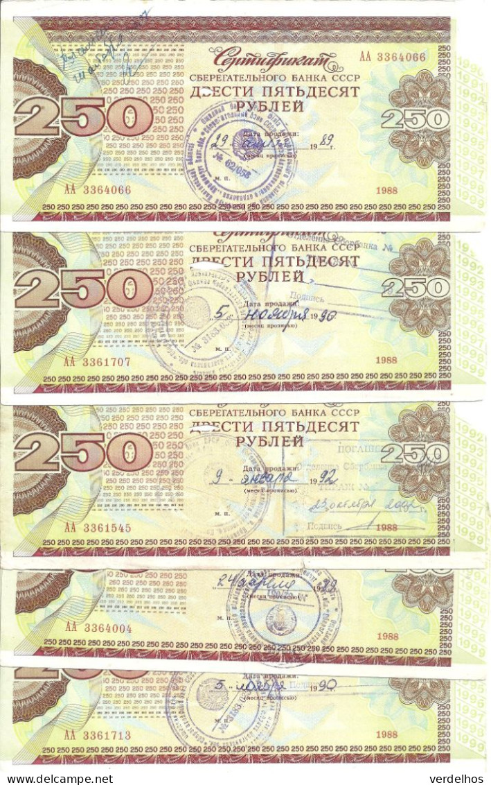 RUSSIE 250 ROUBLES 1988 Certificat Of Loan ( 5 Billets ) - Russia