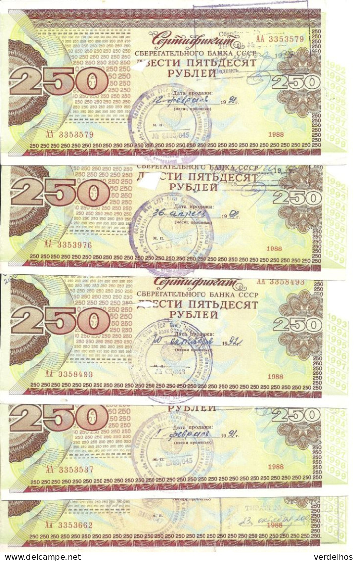 RUSSIE 250 ROUBLES 1988 Certificat Of Loan ( 5 Billets ) - Russia
