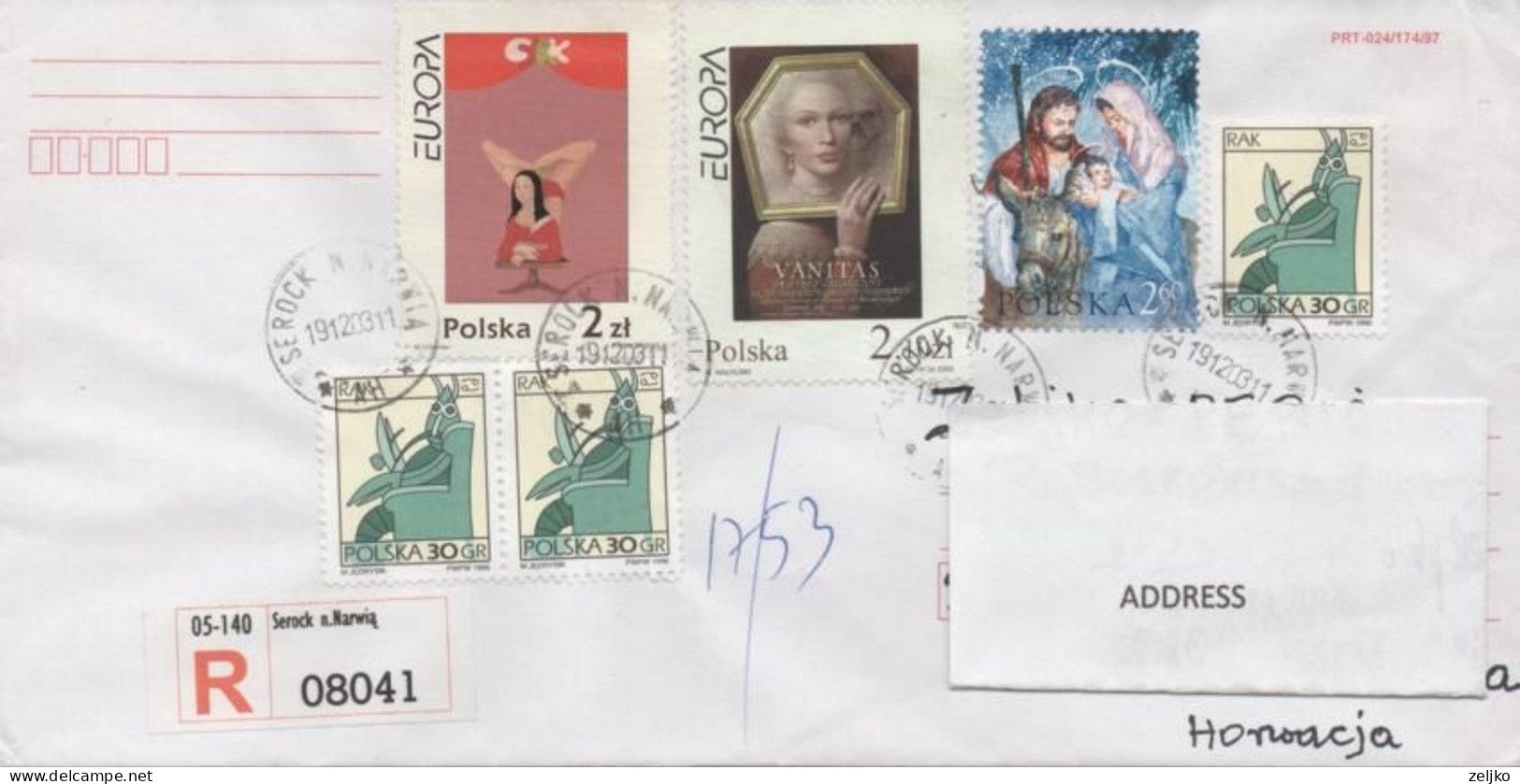 Poland, Europa 2002, 2003, Michel 3972, 4050, Christmas 2003 Michel 4086 Registered Letter - 2002