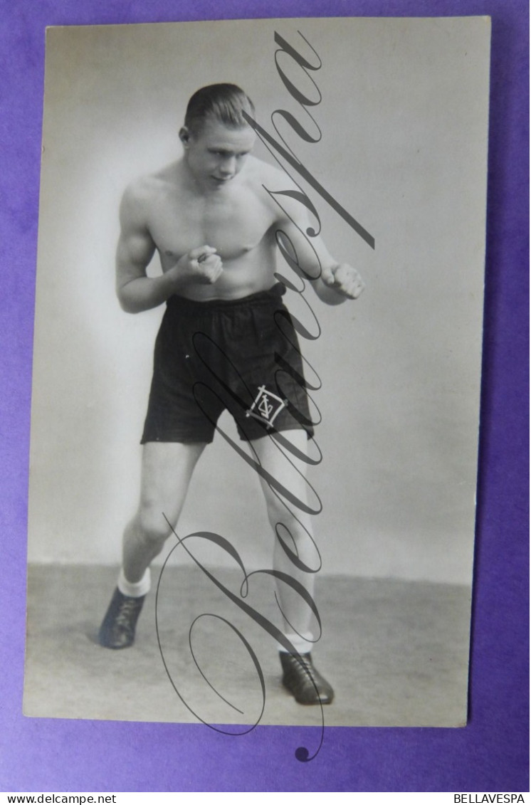 Boksen Bokser Boxeur Boxing Boxer Clublogo C.J. Op  G.J  Boxshort    Fotokaart Photo HALLEUX Berchem  Ca 1920-1930 - Boxing