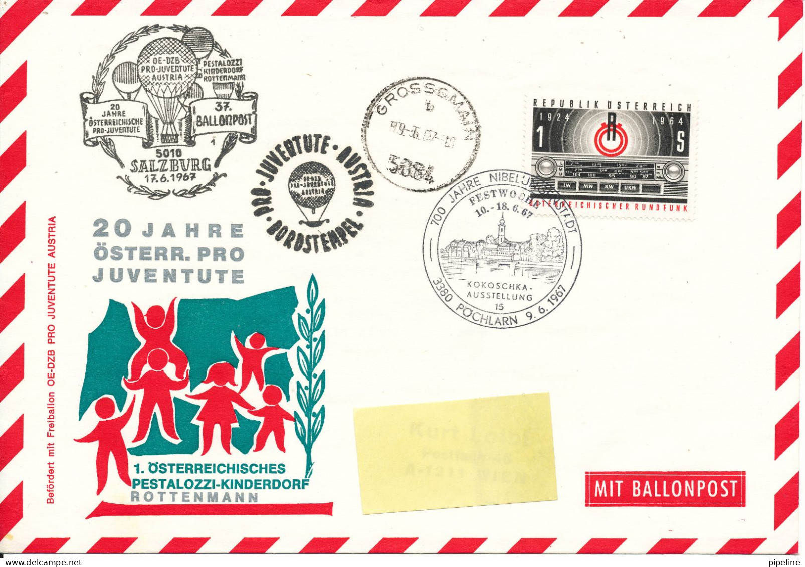 Austria Balloon Cover 20 Jahre Österr. Pro Juventute Pöchlarn 9-6-1967 Nice Cover With More Postmarks - Per Palloni