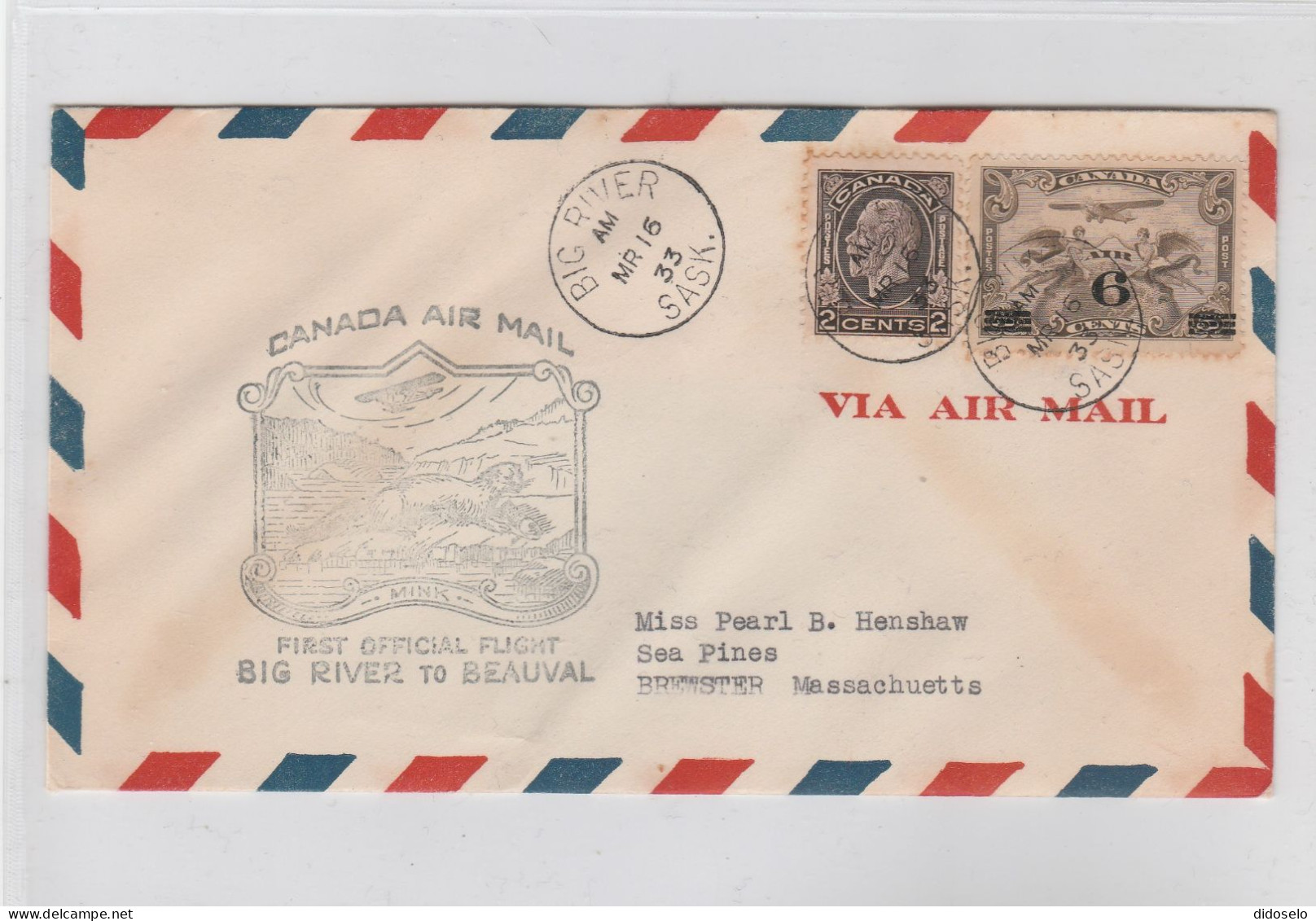 Canada - 1933 - Cover Sent By First Big River - Beauval - Primeros Vuelos