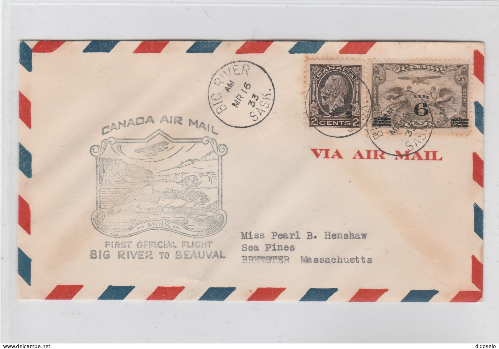 Canada - 1933 - Cover Sent By First Big River - Beauval - First Flight Covers