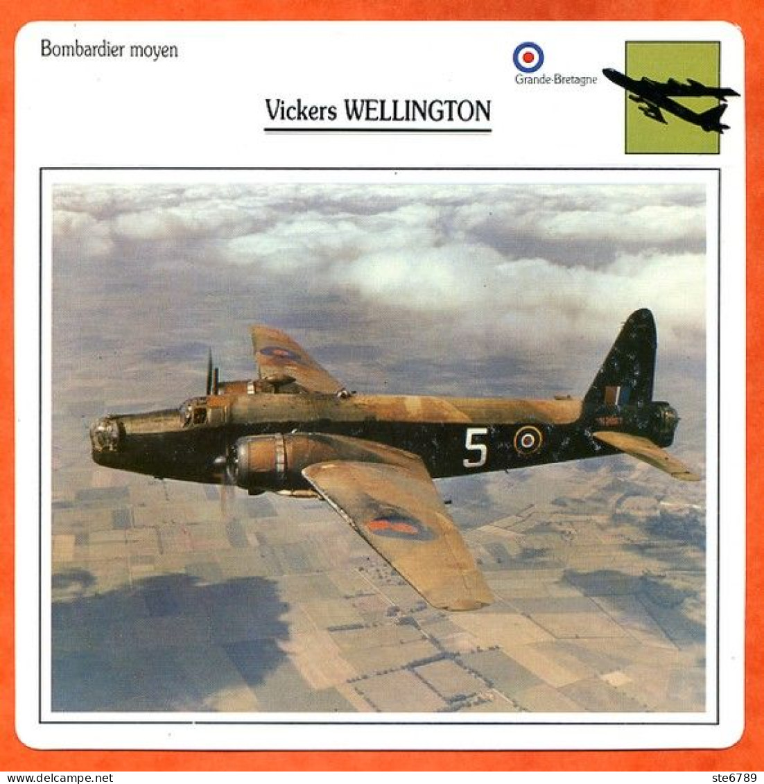 Fiche Aviation VICKERS WELLINGTON  / Avion Bombardier  Moyen UK Avions - Vliegtuigen