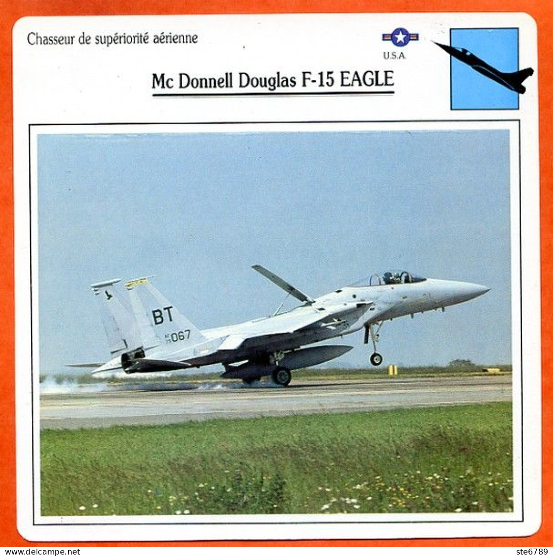 Fiche Aviation Mc Donnel Douglas F 15 EAGLE/ Avion Chasseur Supériorité Aérienne  USA  Avions - Vliegtuigen