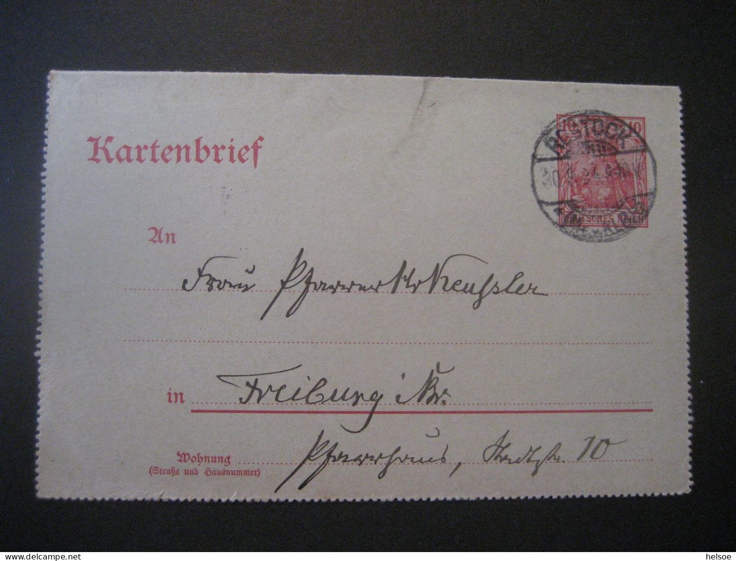 Deutsches Reich- Ganzsache Kartenbrief  K 12, Gelaufen 1904 Von Rostock Nach Freiburg - Buste