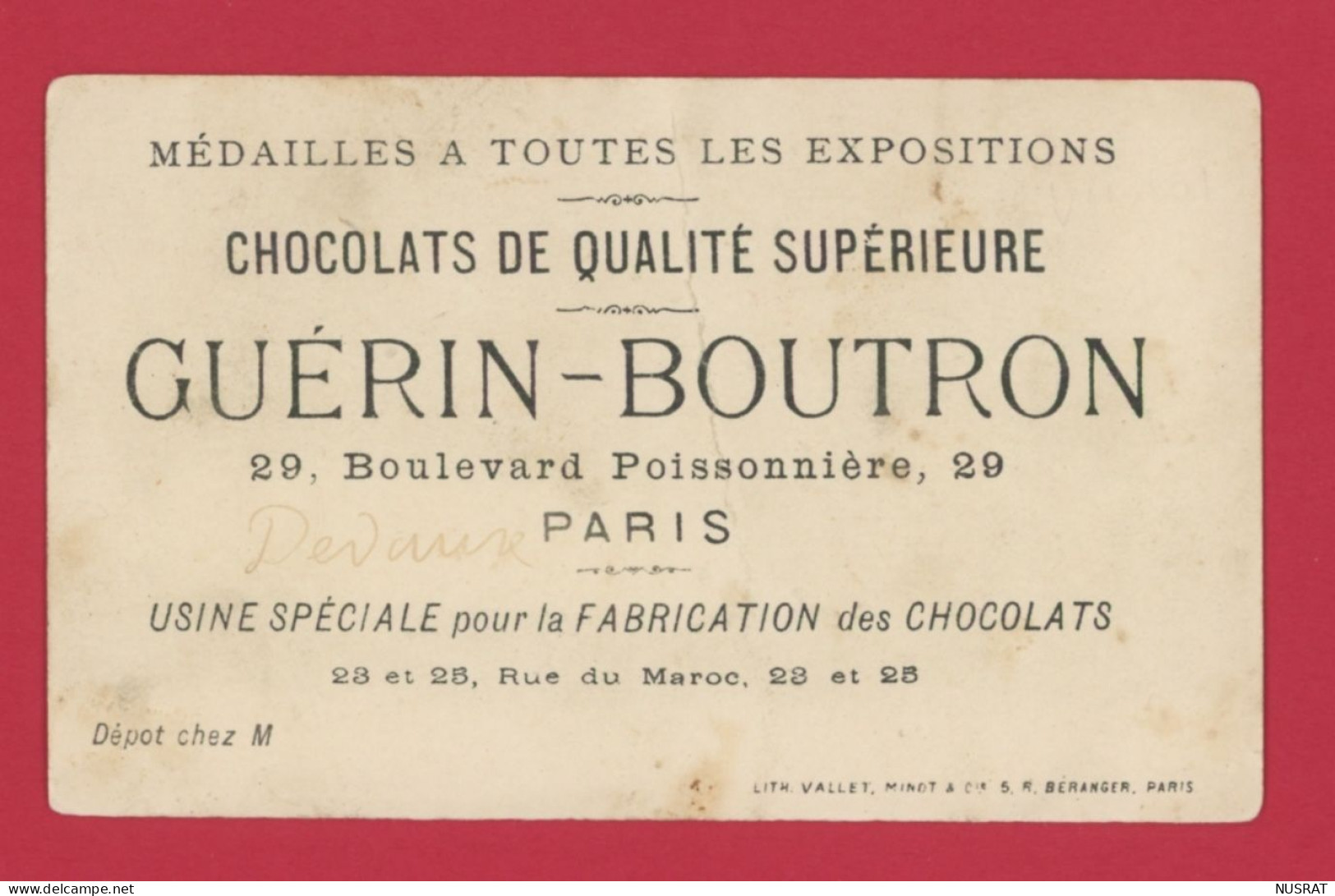 Chocolat Guérin Boutron, Jolie Chromo Lith. Vallet Minot, Personnages, Danses D'après Nature - Guérin-Boutron