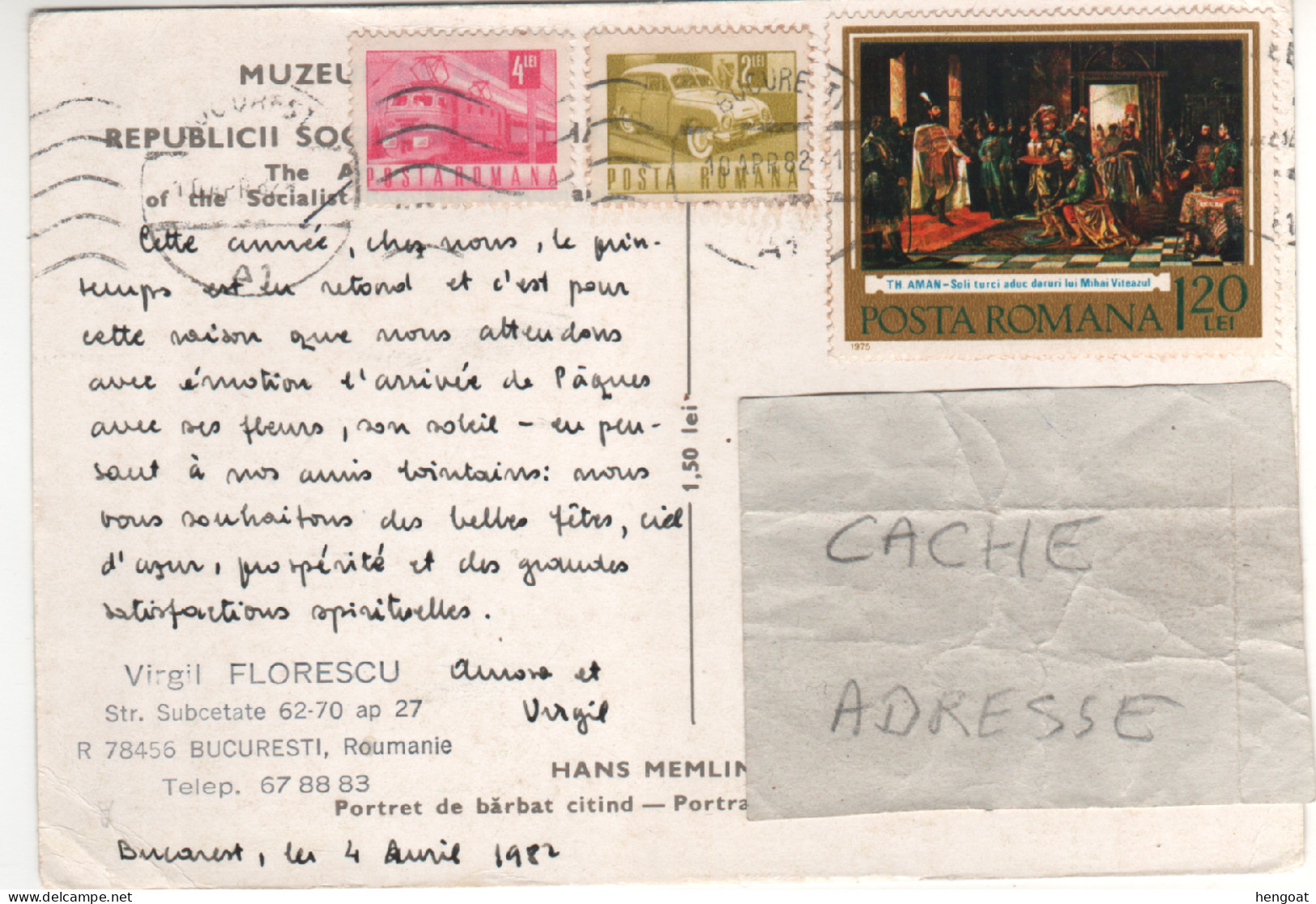 Timbres , Stamps " Train , Voiture Postale ; Tableau De TH Aman " Sur CP , Carte , Postcard Du 04/04/82 ( Pli Angle ) - Covers & Documents