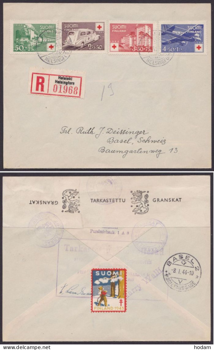 MiNr 9892, "Rotes Kreuz", Satz-R-Brief In Die Schweiz, Zensur, 1944 - Brieven En Documenten