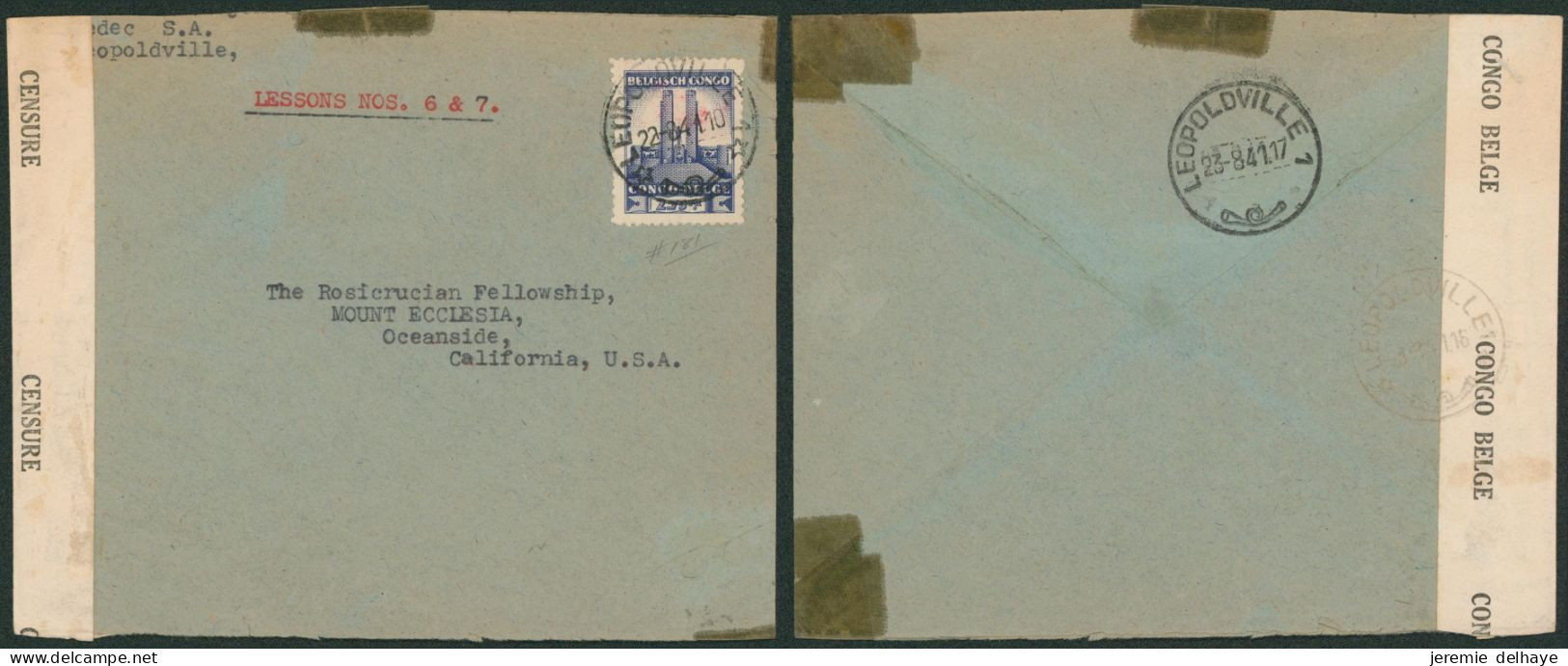 Congo Belge - N°222 Sur Lettre Expédié De Léopoldville (1941) + Censure > Mount Ecclesia (California, USA) // WWII - Briefe U. Dokumente