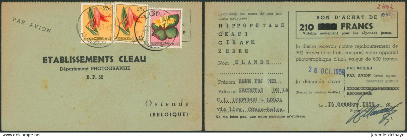 Congo Belge - N°305 X2 Et 314 Sur CP Imprimé Expédié De Lodja Par Avion > Ostende (département Photo) - Lettres & Documents