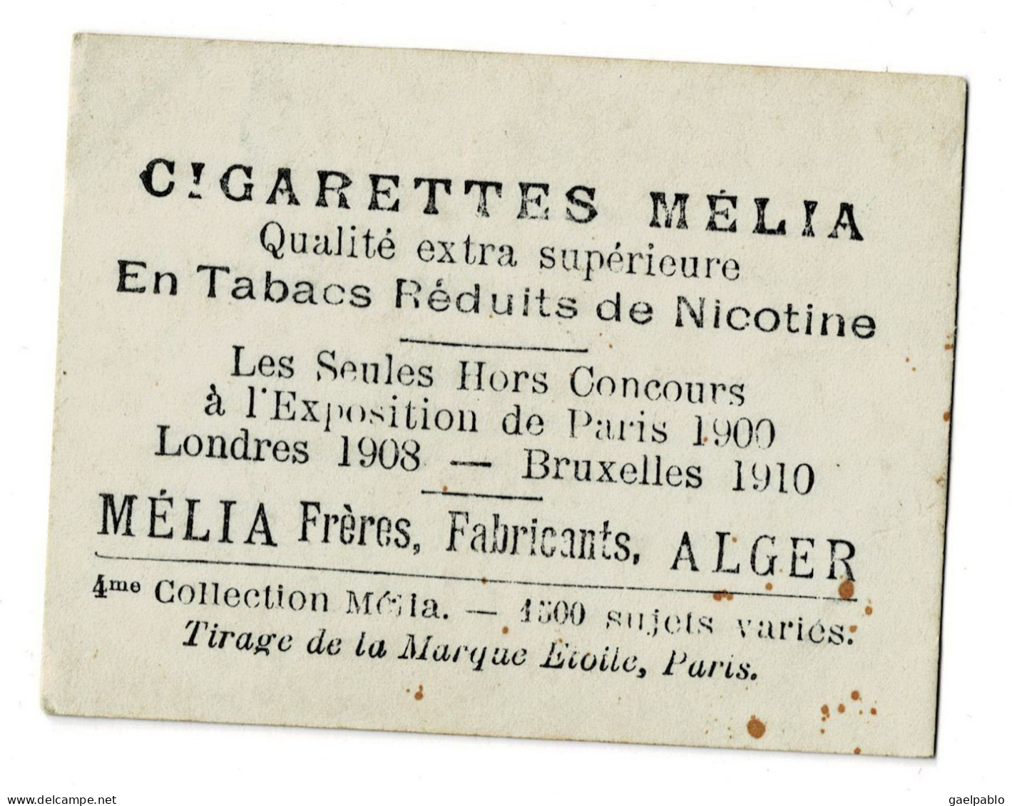 CIGARETTES MELIA - CLARENCE - Tirage De La Marque Etoile - 4ème Collection Mélia - Melia