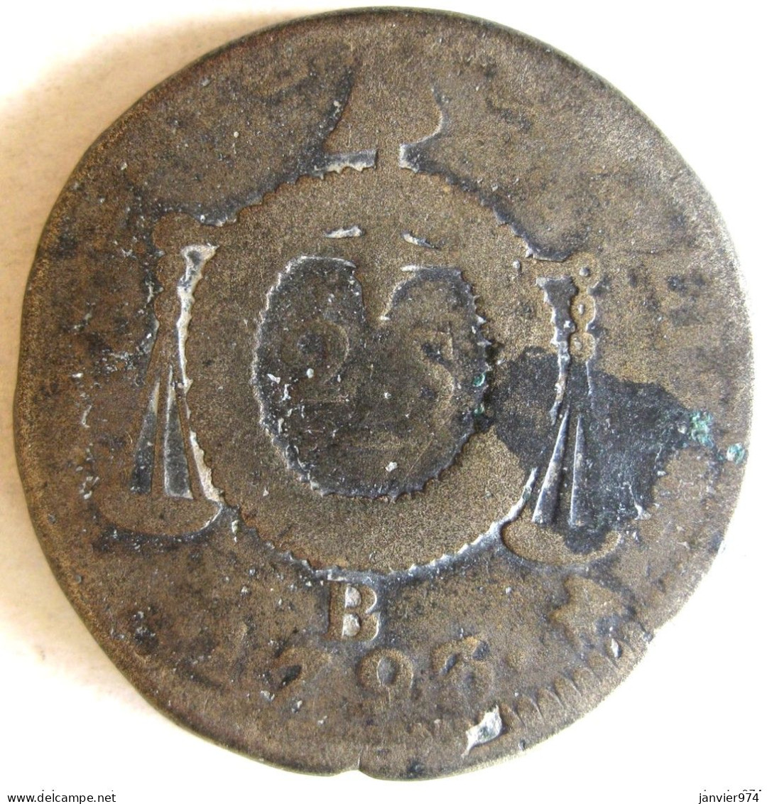 Convention, 2 Sols Aux Balances 1793 B Rouen An II, Gad# 31; 22,6 G – 34 Mm - 1792-1975 National Convention