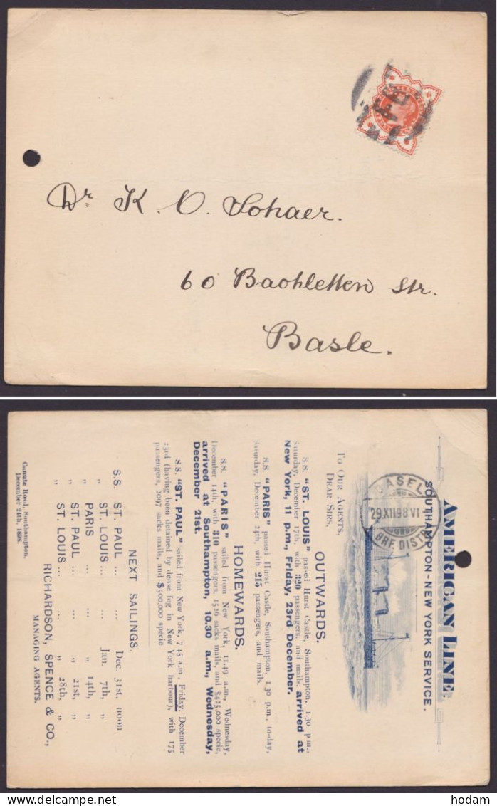 MiNr 86, EF, Dek. Drucksache "American Line", 1898 In Die Schweiz, Marke Mit Pass. Perfin - Cartas & Documentos